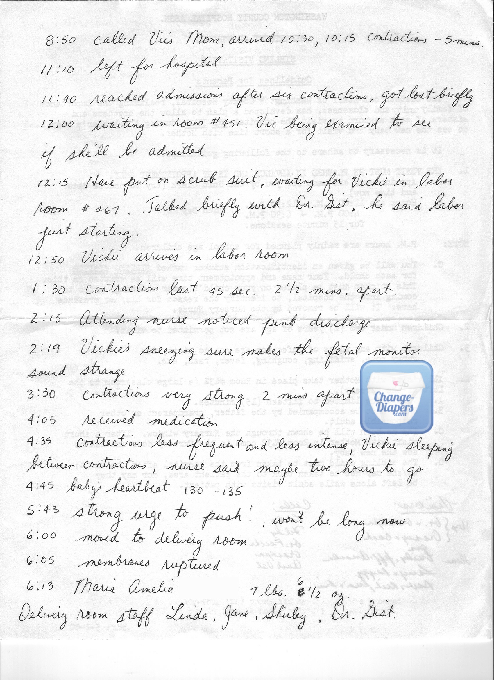 Maria's birth notes by her Dad