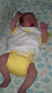 keira in her first cloth diaper