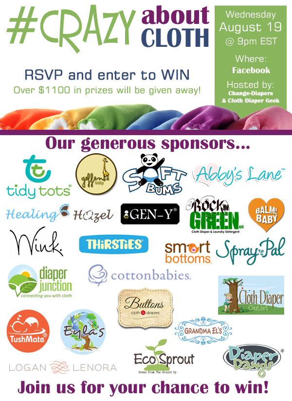 #CrazyAboutCloth Facebook Party #clothdiapers #giveaway