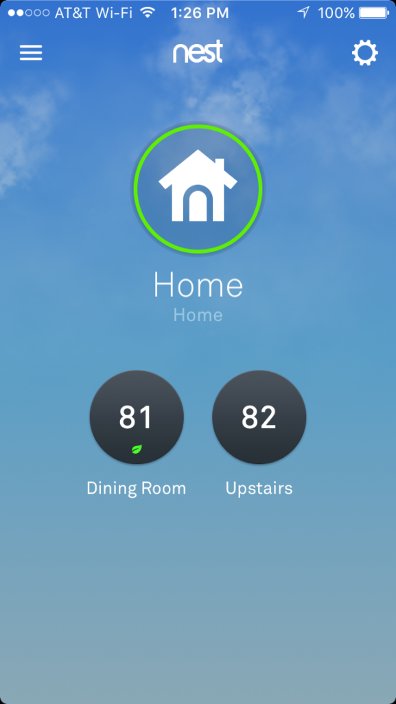 Nest Thermostat App Home Screen